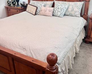 King sized bed frame and bedding 