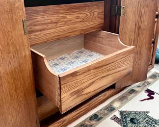 Large wood storage cabinet with drawers