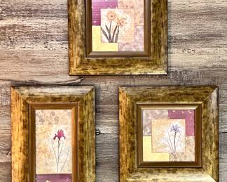 Floral artwork matching decor with gold frames 