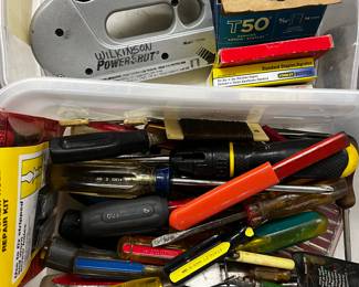 Screwdrivers, stapler, staples, misc tools 
