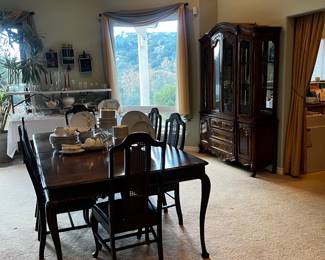 dining table with 3 leafs, 6 chairs, big enough to fit 12