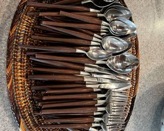 MCM wood handle flatware dining set stainless utensils 
