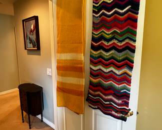 wool blanket, kitted blanket, sewing cabinet