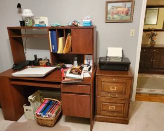 Desk, with file drawer and keyboard tray/wood file cabinet