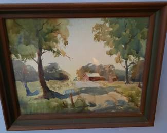 Watercolor Framed Farm Picture