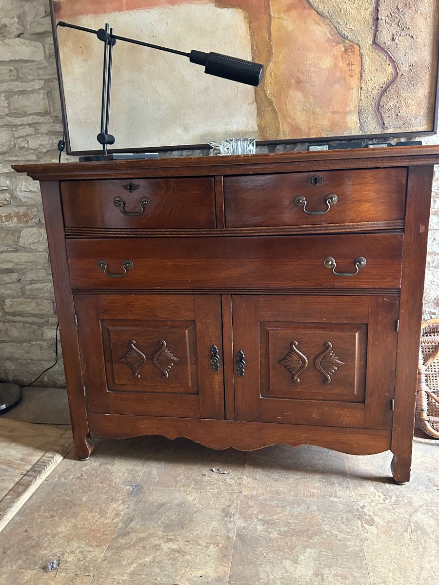 Antique Chiffonier  w lined dovetailed drawers (appears to be made of oak)  (44 x 22 x 36H) $450. Beneta Lumi desk lamp,