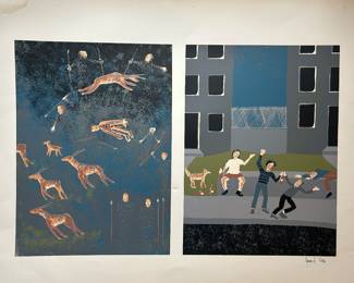 Outsider artist Joaquin Martin?  2 screen printed images, signed in ink lower right 30" x 22" $100 