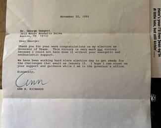 Signed Ann Richards letter