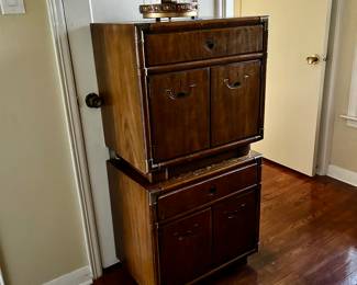 Pair of Drexel campaign style nightstands
