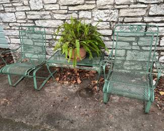 Vintage wrought iron rockers and side table 