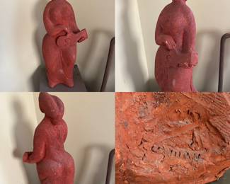 Mid-century terracotta statue of a woman playing guitar  "Guitar Singer" by Luis Guzman Reyes (Santiago, Chile ) signed at base.    30" x 12" x 7" $1800.