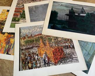 "Forty Acres"  U.T. Press Portfolio, University of Texas Scenes by various University of Texas art professors,  eight prints, some foxing.  Sold "as is"  $175 for the portfolio