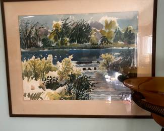 Michael Frary (U.T. at Austin, TX ,1918 - 2005), framed 21 x 29" framed watercolor "Flowing Creek", $500.