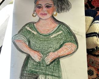 Lael Seagert original , series of large format sketch pad drawings on  notable Texas women , part of a large portfolio of Lael's art studies and sold as a lot