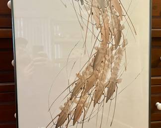 "A Schooling of Shrimp" original watercolor on silk by Poon Tai To (b.1946, China, Claremont Ca.) 