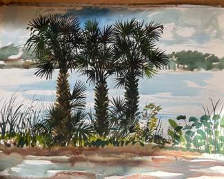 Michael Frary (U.T. at Austin, TX ,1918 - 2005),  "Three Palm Trees" watercolor signed lower right, 22" x 30",  $375.