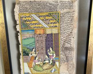 Antiquarian illuminated Sanskrit manuscript nicely framed 2 sided archival glass.  