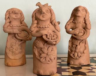 Set of 3 Mexican clay folk art figures attributed to Irma Blanco $150