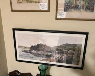 Top Left: Notre Dame, Paris, hand-colored etching, pencil signed by artist lower right, Right  Impressionist Paris etching hand-colored and pencil signed by Marcel J. Baron