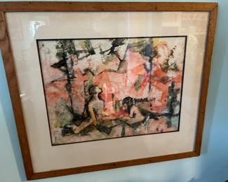 Mid-century Abstract watercolor on paper, signed J.H, dated 1954 on verso , 18" x 13 1/2"  artist remains unidentified  possibly from San Antonio where it was framed $350.