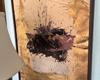 Michael Tracy (b.1943 active, living in Texas) ,  Black, Gold & Purple abstract, oil on paper, 30" x 22" in frame, no glass. $800