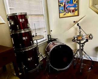 Vintage Yamaha Drum set with Sabian cymbals, Dixon snare drum and drum throne $500.