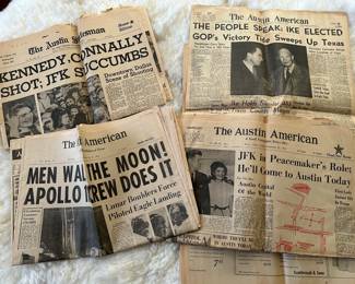 Austin  American newspaper- Ike defeats Adlai Stevenson Austin  American  newspaper- JFK Austin visit just prior to assassination ustin Statesman newspaper- President Kennedy and Gov. Connally shot, Austin American newspaper-  Lunar landing