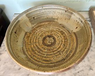  13" x 4" mid-century ceramic bowl, artist unidentified, signed Hickman? $165.