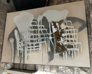 An early unsigned drip painting on canvas  by Michael Tracy. Measures 50" by 33" (note damage to the canvas  and foxing.) $250