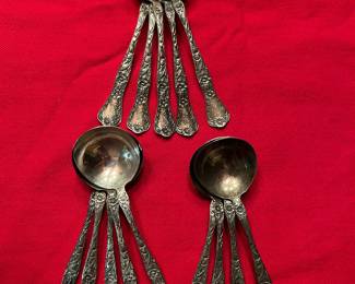 14 antique (1830's-1860's) sterling dessert spoons marked Geo. R. Calhoun (Nashville retailer)