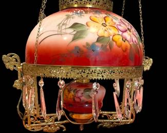 Antique electrified hand painted hanging lamp
