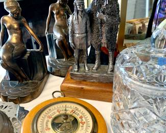 Bronze bookends. Barometer. Pewter Indian Sculpture