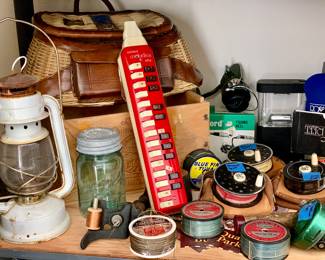 Vintage fishing and lanterns. Nice reels some with their boxes