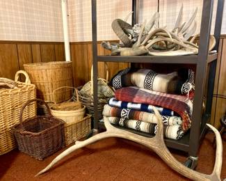 Antlers. 5-6 point antlers. Rams. Bull etc... Mexican blankets. Baskets