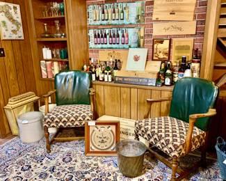 More of the Chairs. Bar items and Magnum Bottles. Vintage hanging display case. Sand painting