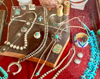 Inlay turquoise and opal set in sterling silver necklace