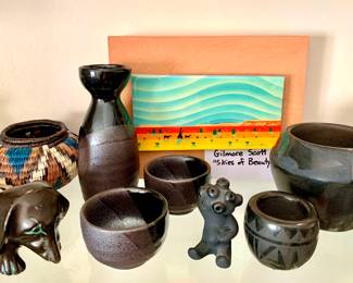 Fun black clay pottery. Dog pipe holder. Gilmore Scott-- Skies of Beauty original