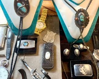 Serpent turquoise bolo's. Sterling Siam belt buckle-tie bar and cuff links