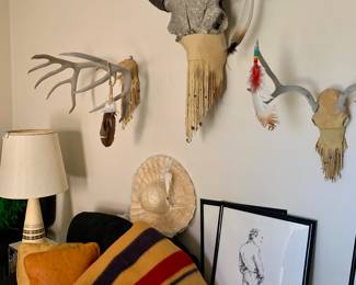 Buffalo skull along with Deer and Antelope. Icelandic blanket