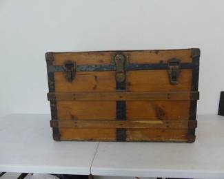 Vintage  Wood/Brass Steamer Trunk with Corbin Cabinet Lock Co. Lock - 32" x 18" x 21"