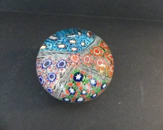 Vintage Murano Venezia Millefiori Glass Paperweight in Greens, Blues & Reds
