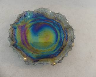 Vintage 1930s Indiana Glass Diamond Point Carnival Glass Ruffled Dish 