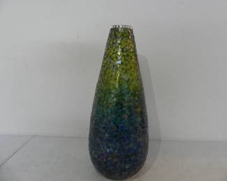 Vintage Peacock/Bluerina Glass Mosaic Teardrop Vase - 7" Diameter Widest x 18" Tall