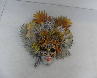 Signed Local Artist C.S. Bennett Hand Painted/Hand Decorated Mask Wall Hanging