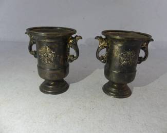 Vintage Pair of Tudor Rose Made in England Silver Plated Posy Vases #945535