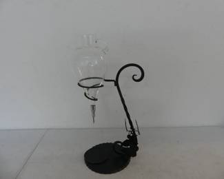 Vintage Made in Italy Etched Crystal Wine Aerator/Decanter/Dispenser with Wrought Iron Grape Vine Stand