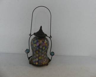 Vintage Glass Mosaic Bell Shaped Candle Lantern - 6" Diameter Base x 11" Tall