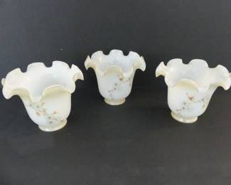 Vintage Victorian Buff Luster Milk Glass/Cherry Blossom Set of 3 Shades