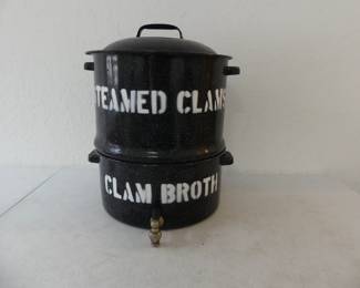 Vintage Lisk-Savory Imperial Speckled Graniteware Enamel Clam Steamer with Spigot