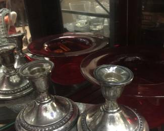 VINTAGE BEADED DESIGN STERLING CANDLE HOLDERS (as is) a